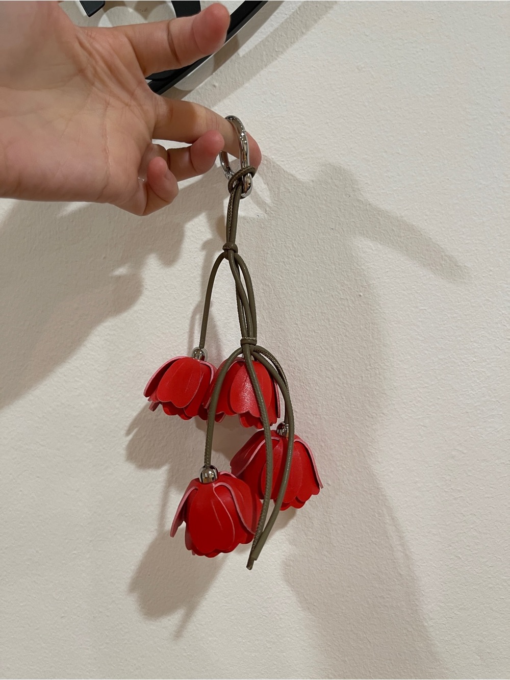 Red Leather Floral Bag Charm - Picture 3 of 6